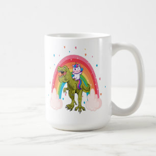 Unicorn Riding Dinosaur Tasse