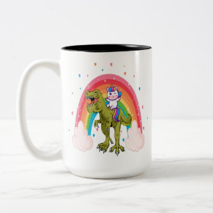 Unicorn Riding Dinosaur Zweifarbige Tasse