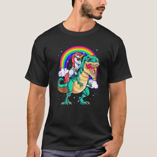Unicorn Riding rex Dinosaur Boys Girls Men Women R T-Shirt (Vorderseite)