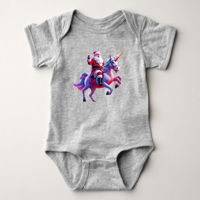 Unicorn Riding Santa Baby Strampler (Vorderseite)