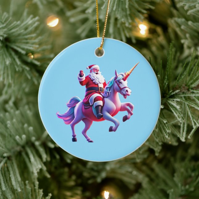Unicorn Riding Santa Keramik Ornament (Baum)