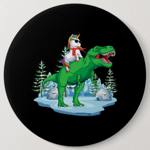Unicorn Riding T rex Christmas Dinosaur Boys Girls Button