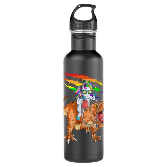 Unicorn Riding T-Rex Dinosaur For Kids Boys Girls  Edelstahlflasche (Vorderseite)