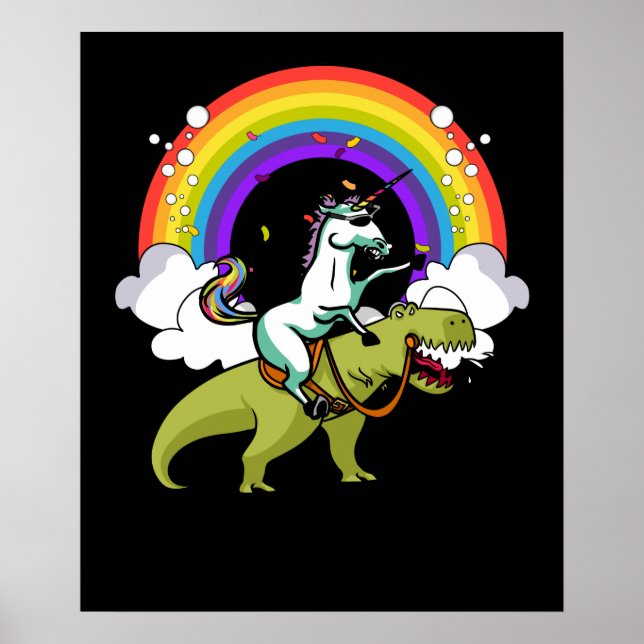 Unicorn Riding T-Rex Dinosaur Magischer Regenbogen Poster (Vorne)