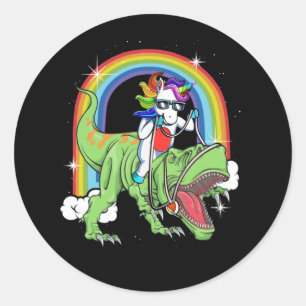 Unicorn Riding T Rex Dinosaur Rainbow Runder Aufkleber