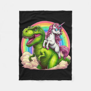 Unicorn Riding T-rex Dinosaurier mit Regenbogenfan Fleecedecke