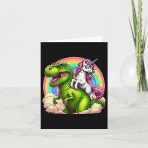 Unicorn Riding T-rex Dinosaurier mit Regenbogenfan Karte