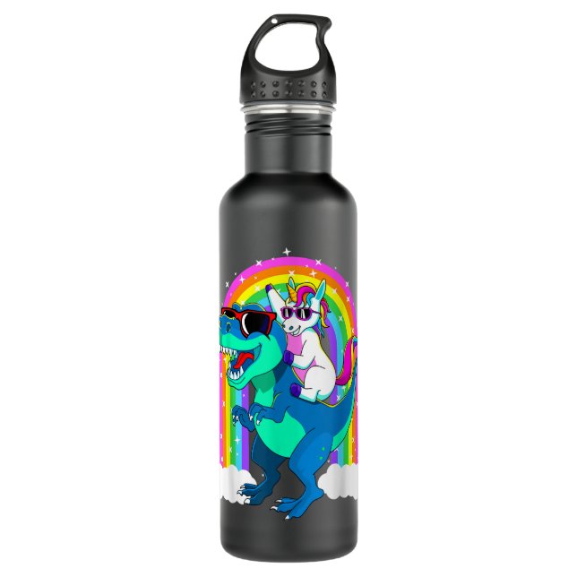 Unicorn Riding Trex Dinosaur Girls Boys Kids Men 1 Edelstahlflasche (Vorderseite)