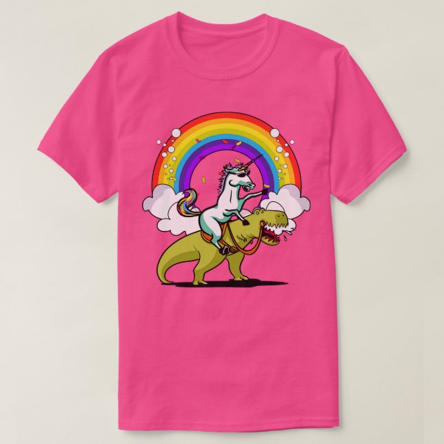Unicorn Riding TRex Dinosaur Party T-Shirt (Design vorne)