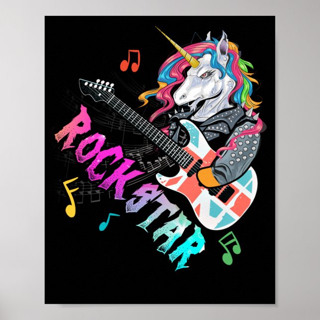 Unicorn Rock Star Gitarre Rockin' Music Singer Poster (Vorne)