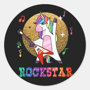 Unicorn Rock Star Gitarre Rockin Music Singer Runder Aufkleber