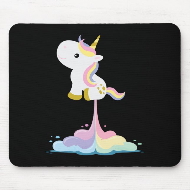 Unicorn Rocket Rainbow Clouds Mousepad (Vorne)