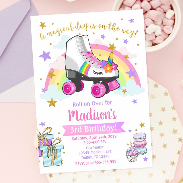 Unicorn Roller Skate Geburtstag Einladung (Von Creator hochgeladen)