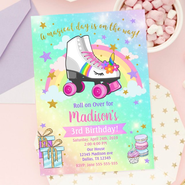Unicorn Roller Skate Geburtstag Einladung (Von Creator hochgeladen)