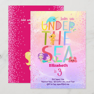 Unicorn Rosa Glitzer Girls Einladung