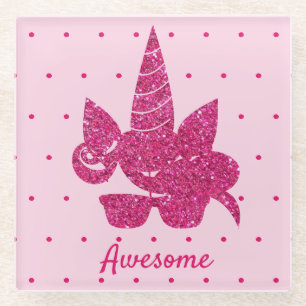 Unicorn Rosa Glitzer Niedlich Girly Kids Glasuntersetzer