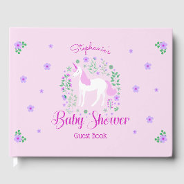 Unicorn Rosa Glitzer Personalisiert Baby Dusche Gästebuch