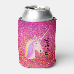 Unicorn Rosa Glitzer Personalisiert Dosenkühler