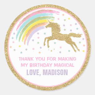 Unicorn Rosa & Gold Gastgeschenk Aufkleber Siegel