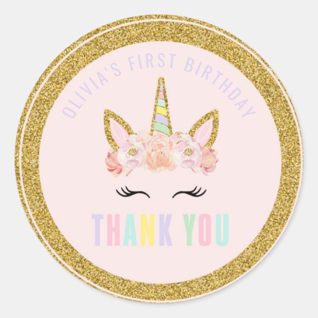 Unicorn Rosa & Gold Gastgeschenk Aufkleber Siegel (Vorderseite)