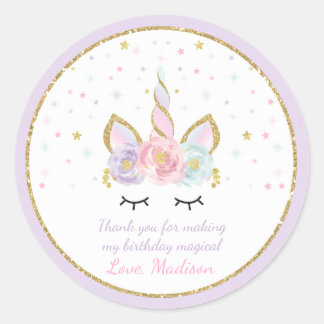 Unicorn Rosa & Gold Gastgeschenk Aufkleber Siegel