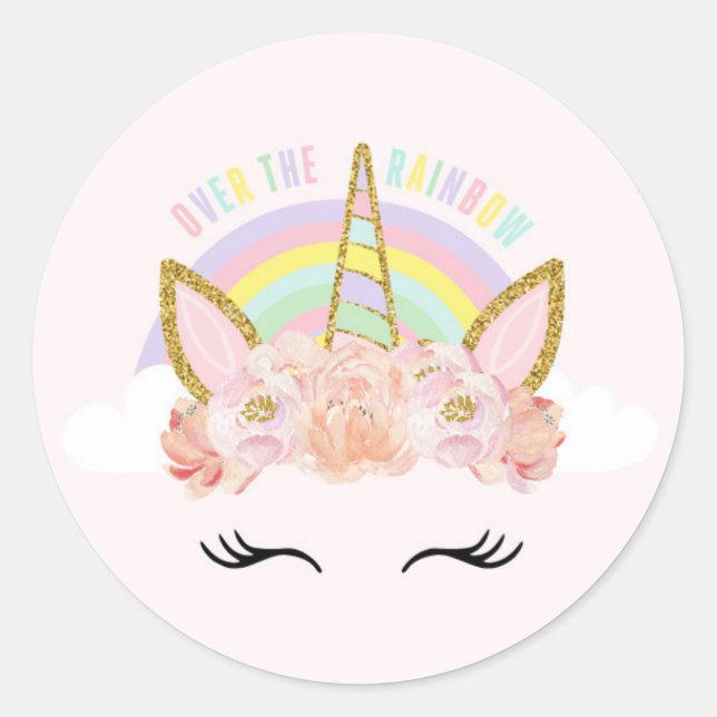 Unicorn Rosa & Gold Gastgeschenk Aufkleber Siegel (Vorderseite)