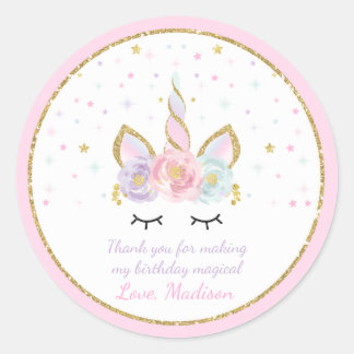 Unicorn Rosa & Gold Gastgeschenk Aufkleber Siegel