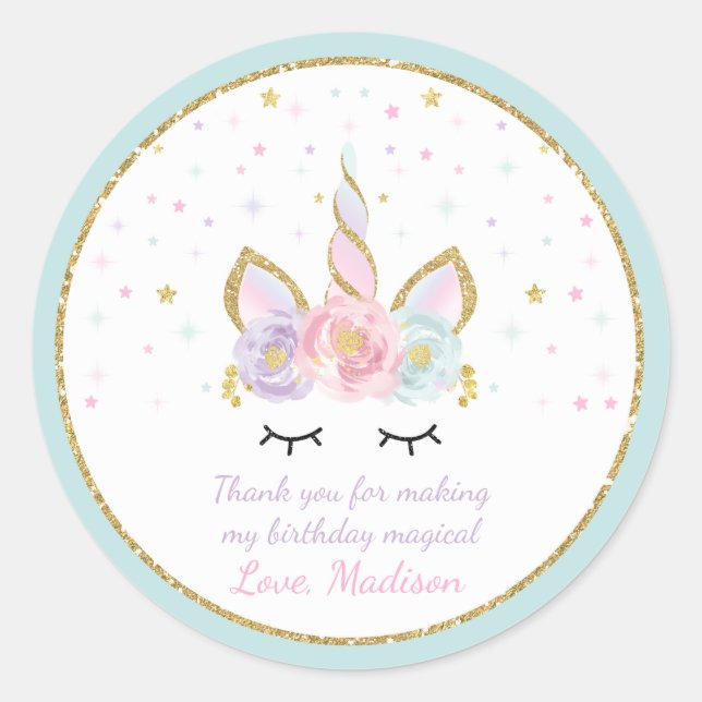 Unicorn Rosa & Gold Gastgeschenk Aufkleber Siegel (Vorderseite)