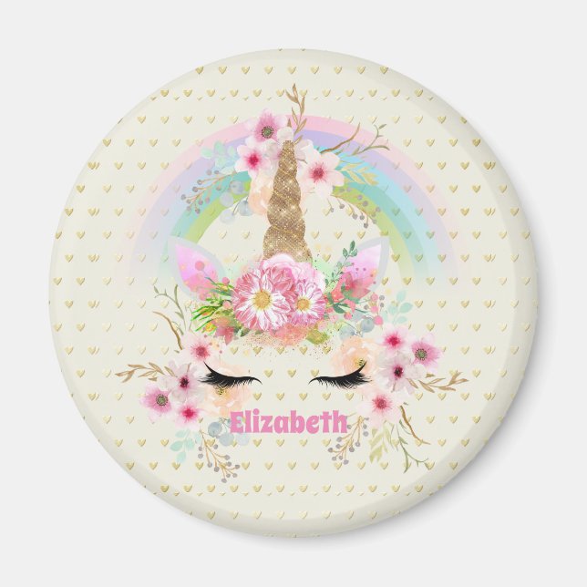 Unicorn Rosa Gold Glitzer Aussehen Benannte Girls  Magnet (Vorne)
