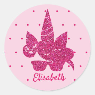 Unicorn rosa Imitate Glitzer niedliche Sonnenbrill Runder Aufkleber