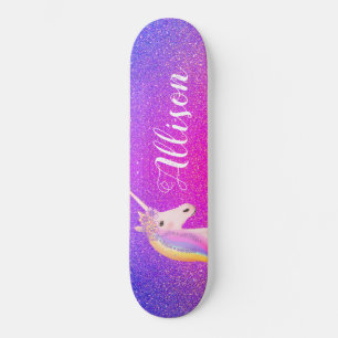 Unicorn Rosa Lila Glitzer Glitzern Personalisiert  Skateboard