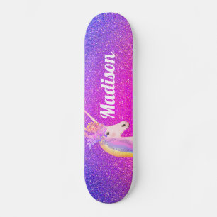 Unicorn Rosa Lila Glitzer Glitzern Personalisiert Skateboard