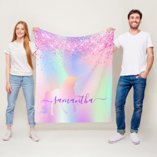 Unicorn-Rosa-lila Namensschrift Fleecedecke