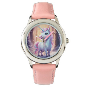Unicorn - rosa rosa Stahlleder-Federwache Armbanduhr
