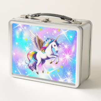 Unicorn Rosa und Blau Iridescent Sparkle Metall Brotdose