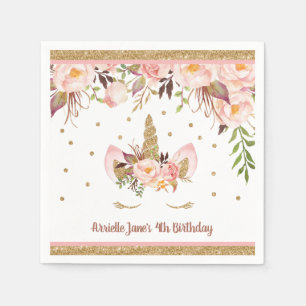 Unicorn-Rosa und Goldgeburtstags-Party-Servietten Serviette