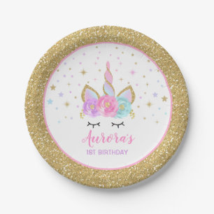 Unicorn-Rosa und Goldpapierplatte 7" PapierTeller