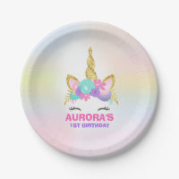 Unicorn-Rosa und Goldpapierplatte 7" PapierTeller