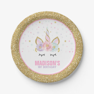 Unicorn-Rosa und Goldpapierplatte 7" PapierTeller