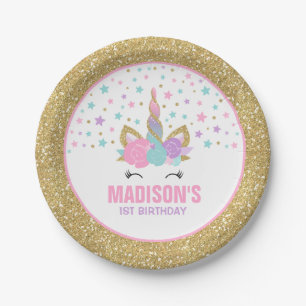 Unicorn-Rosa und Goldpapierplatte 7" PapierTeller