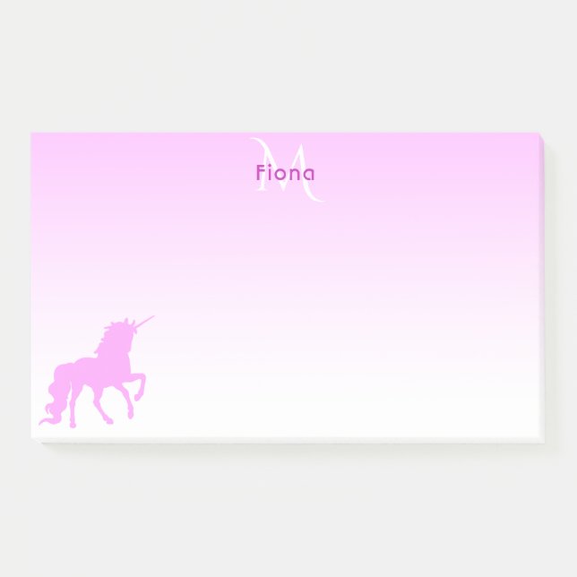 Unicorn, rosa, weiße Monogrammbezeichnung Post-it Klebezettel (Vorderseite)