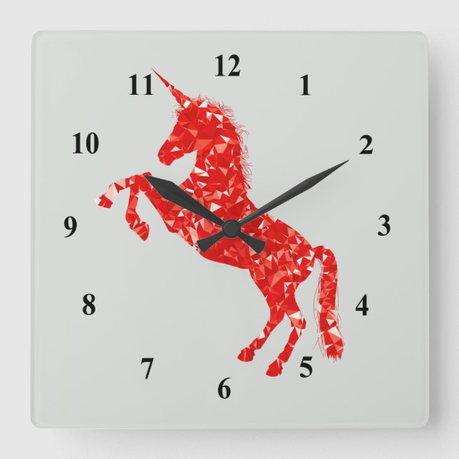Unicorn roter Glitzer mythische Fantasie Quadratische Wanduhr (Vorderseite)