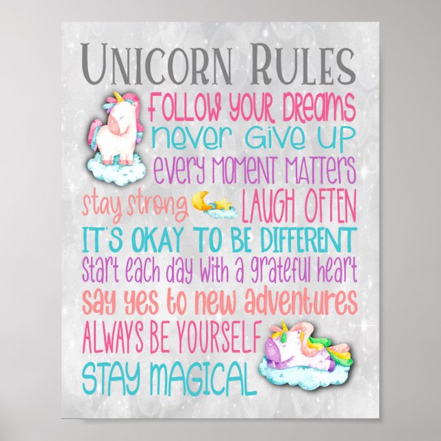Unicorn Rules Motivierend Quotes Poster - 8x10 (Vorne)