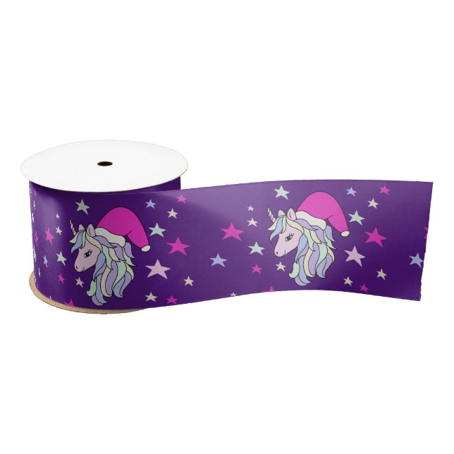 Unicorn Santa Christmas Hat Lila Satinband (Spule)