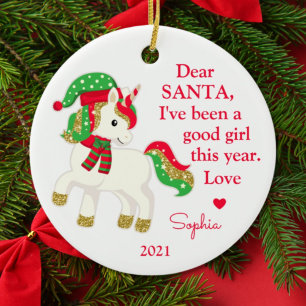 Unicorn Santa I war ein gutes Girl-Foto Weihnachte Keramik Ornament