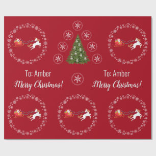 Unicorn Santa's Sleigh Personalize Name Merry Xmas Geschenkpapier