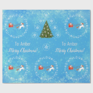 Unicorn Santa's Sleigh Personalize Name Merry Xmas Geschenkpapier