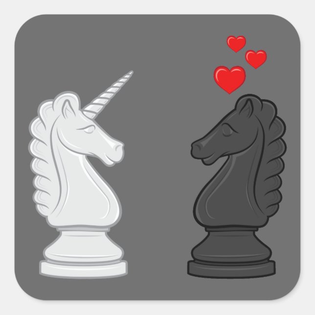 Unicorn Schach Knight Quadratischer Aufkleber (Vorderseite)