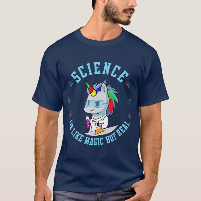 Unicorn Scientist Funny Science ist wie Magie T-Shirt (Vorderseite)