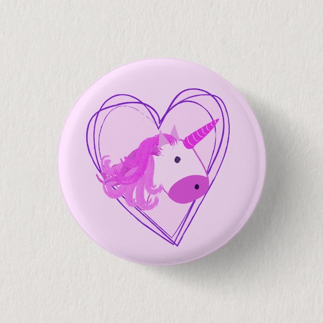 Unicorn Scribble Heart Valentine Button (Vorderseite)